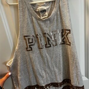 PINK Victoria's Secret Gray Muscle Tee with Gold Accents